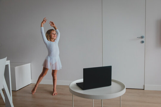 Ballet or gymastics lesson online. Remote learning for kids.