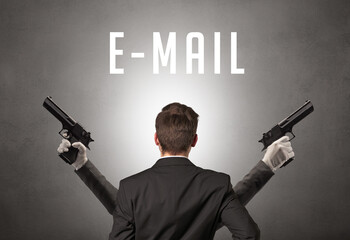 Rear view of a businessman with E-MAIL inscription, cyber security concept