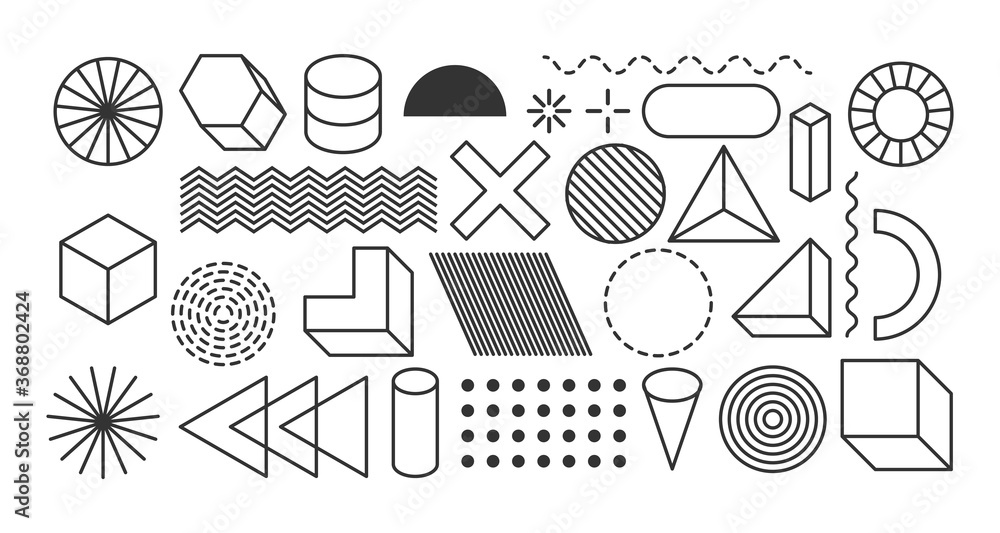 Aufkleber set of geometric shapes. memphis design elements for vintage or retro graphics. geometric shapes col