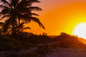 colorful sunset on the Caribbean beach of Anguilla island