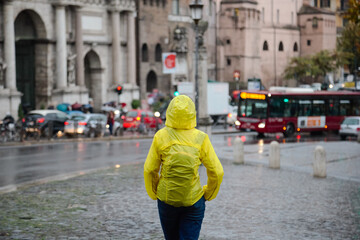 lonely tourist in rome in the rain