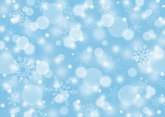 ふわふわの雪の背景素材 雪の結晶（水色）