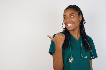 Omg concept. Stupefied caucasian doctor female with surprised expression, opens eyes and mouth...
