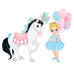 Cute girl and Circus performer horse