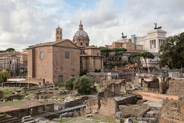 The archeological ruins in historic center of Rome