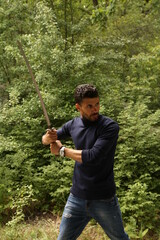 Man with a katana sword in a fighting pose