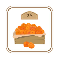 Price tag for apricots. Sticker. Vector illustration. Isolated on white background.