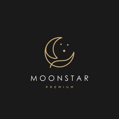 elegant crescent moon and star logo design line icon vector in luxury style outline linear, ramadan kareem, crescent moon and star illustration for background banner, abstract crescent moon logo