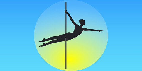 Pole exercise - abstract blue yellow background - vector. The banner is horizontal. Business card. Fitness