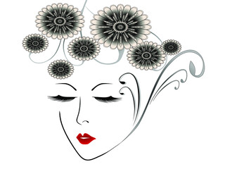 Abstract face of a girl with abstract flowers.