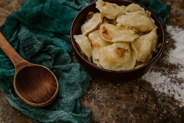 dumplings with potatoes and fried onions