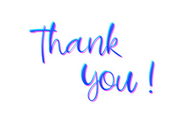 Thank You Lettering Blue and Purple Text Handwriting Calligraphy with Overlap Style isolated on White Background. Greeting Card Vector Illustration Design Template Element