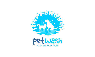 Pet wash logo - Dog cat splash water vector