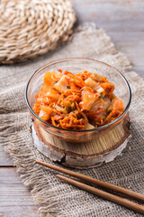 Homemade korean fermented kimchi cabbage salad, vegan, vegetarian preserved food