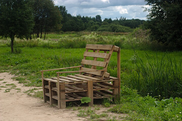 original wooden bench in the recreation park