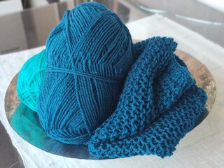 blue and white wool