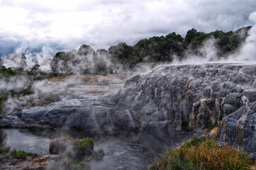 the view of Rotorua Geothermal fountain