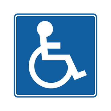 Disabled icon. Vector illustration of handicapped sign isolated on white background. Blue square with wheelchair inside.