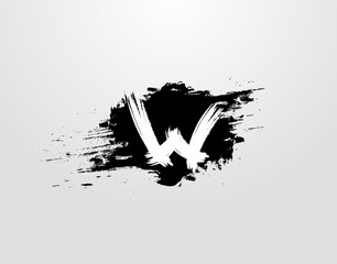 W Letter Logo in Black Grunge Splatter Element. Retro Rusty logo design template.