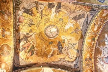 Fototapeta na wymiar ISTANBUL, TURKEY - MARCH 31, 2013: Murals under the dome in the Church of the Holy Savior Outside the Walls. Second name of it now is The Kariye Museum in Istanbul, Turkey