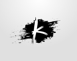 K Letter Logo in Black Grunge Splatter Element. Retro Rusty logo design template.