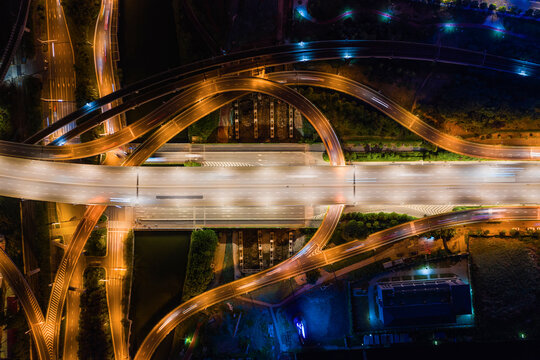 Arial view of overpass at night