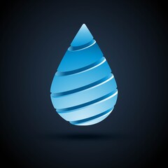Vector abstract blue water drop logo design with shadow on dark background.