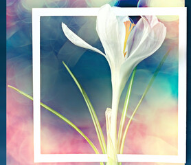 white crocus frame / spring flowers, abstract background