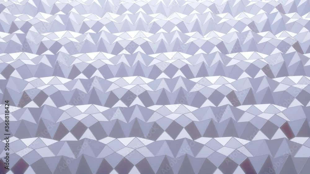 Poster stylish white creative abstract low poly background in 4k. Abstract waves move on glossy surface in loop. Smooth soft seamless animation. Simple minimalistic geometric bg.