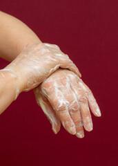 Fototapeta premium Vertical image Side view Wash your hands. Health cleanliness concept.