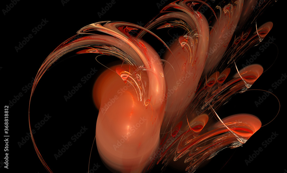 Poster fractal abstract hearts on a black background with a copy of space