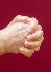 Fototapeta premium Vertical image Side view Wash your hands. Health cleanliness concept.