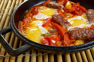 Middle Eastern eggs with merguez