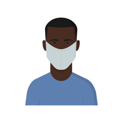 Coronavirus. Persona con mascarilla. Detener el coronavirus. Raza africana o africano. Proteger la salud. Concepto de cuarentena, pandemia y epidemia. Hombre con máscara médica. Contaminación del aire