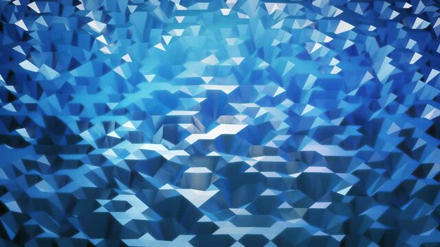 stylish blue creative abstract low poly background in 4k. Abstract waves move on glossy surface in loop. Smooth soft seamless animation. Simple minimalistic geometric bg.