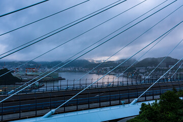 長崎県長崎市　女神大橋から見る曇り空の長崎の風景
