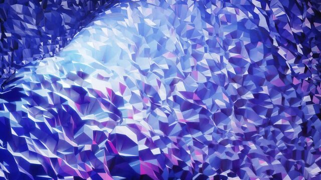 stylish creative abstract low poly background in 4k. Abstract waves move on glossy surface in loop. Smooth soft seamless animation. Simple minimalistic geometric bg. Blue gradient color