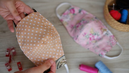 DIY sewing project homemade face mask made out of soft cotton fabric