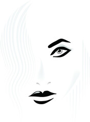 The face of a pretty girl is featured in a minimalist fashion and beauty illustration.