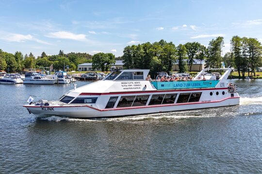 MALCHOWER SEE, GERMANY - JUNE 16, 2020: excursion boat KLINK of Weisse Flotte M&uuml;ritz
