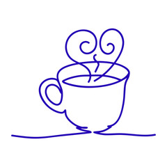 Vector one line drawing of handmade mug on white isolated background, flat style. Symbol, lunch, tea, coffee, gifts, celebration, decoration.