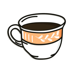 Vector drawing of handmade mug on white isolated background, flat style. Symbol, lunch, tea, coffee, gifts, celebration, decoration.