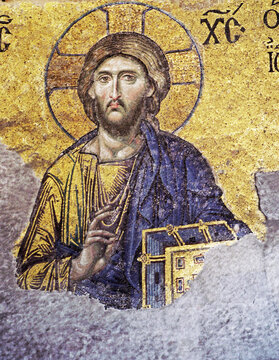 ISTANBUL, TURKEY - MARCH 30, 2013: Mosaic of Jesus Christ in the old church of Hagia Sophia in Istanbul, Turkey.