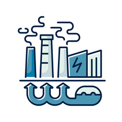 Geothermal energy RGB color icon. Industrial power plant, thermal station. Using renewable natural resources, sustainable energy. Isolated vector illustration