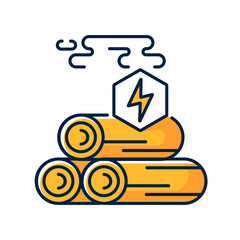Wood energy RGB color icon. Power manufacturing business, electricity generation. Natural resources exploitation, deforestation. Isolated vector illustration