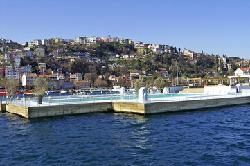 Fototapeta na wymiar Two swimming-pools near bank in Istanbul, Turkey
