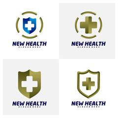 Set of Medical Protect Logo Design Template, Health Shield Logo Concept Vector
