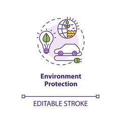 Environment protection concept icon. Eco friendly technology. Sustainable power. Alternative energy supply idea thin line illustration. Vector isolated outline RGB color drawing. Editable stroke