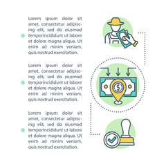 Fair trade policy concept icon with text. Collaboration with farmer. Deal with manufacturer. PPT page vector template. Brochure, magazine, booklet design element with linear illustrations