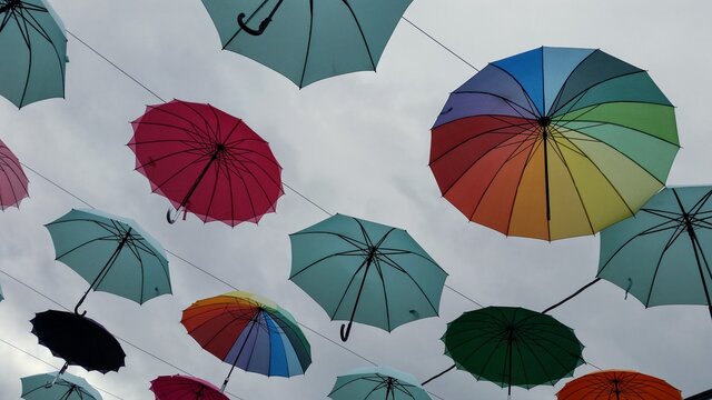 Colorful umbrellas in the city of Jarabacoa 